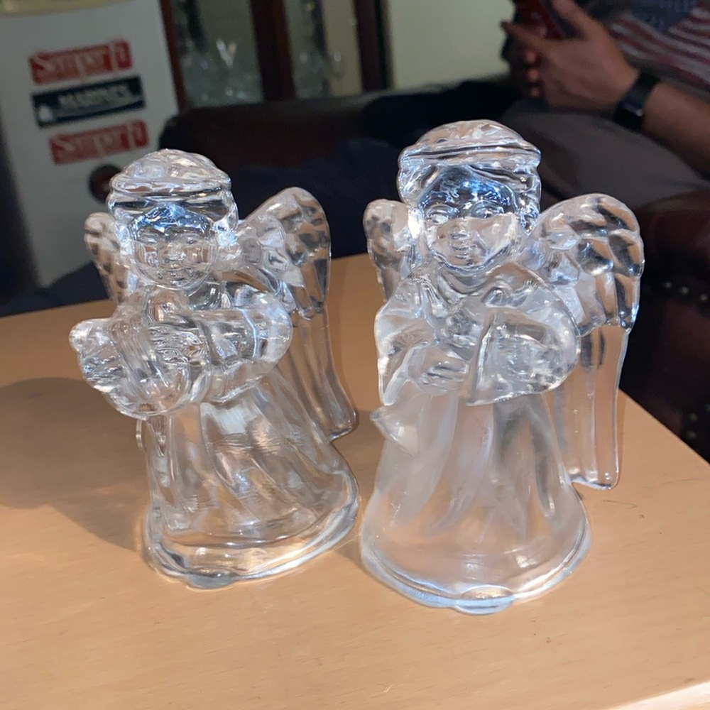 Vintage Set of Two Glass Angels Candle holder.